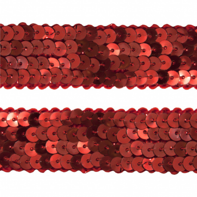 Тесьма с пайетками 3, шир. 20 мм/уп. 25+/-1 м, цвет красный - купить в Орле. Цена: 778.19 руб.