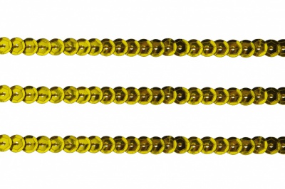 Пайетки "ОмТекс" на нитях, SILVER-BASE, 6 мм С / упак.73+/-1м, цв. А-1 - т.золото - купить в Орле. Цена: 468.37 руб.