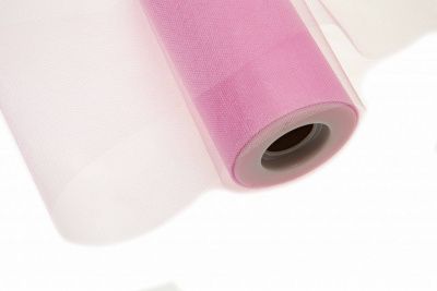 Фатин блестящий в шпульках 16-14, 12 гр/м2, шир. 15 см (в нам. 25+/-1 м), цвет розовый - купить в Орле. Цена: 108.61 руб.