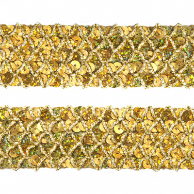 Тесьма с пайетками D16, шир. 35 мм/уп. 25+/-1 м, цвет золото - купить в Орле. Цена: 1 281.60 руб.