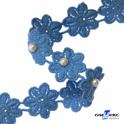 Тесьма вязанная "Цветок с бусиной" 187, шир. 29 мм/уп. 13,7+/-1 м, цвет голубой - купить в Орле. Цена: 1 084.20 руб.