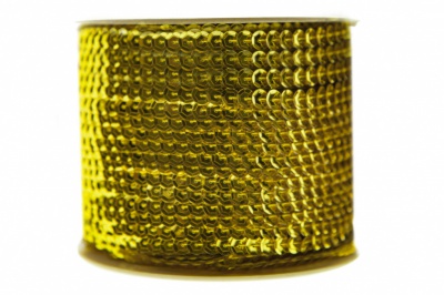 Пайетки "ОмТекс" на нитях, SILVER-BASE, 6 мм С / упак.73+/-1м, цв. 7 - св.золото - купить в Орле. Цена: 468.37 руб.