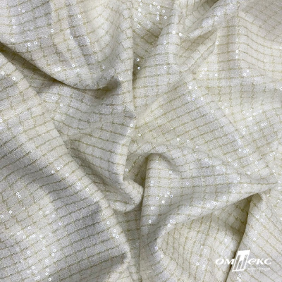 Ткань костюмная с пайетками, 100%полиэстр, 460+/-10 гр/м2, 150см #309 - цв. молочный - купить в Орле. Цена 1 203.93 руб.