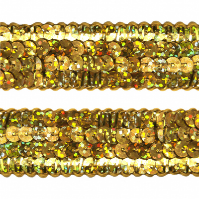 Тесьма с пайетками D16, шир. 20 мм/уп. 25+/-1 м, цвет золото - купить в Орле. Цена: 786.13 руб.